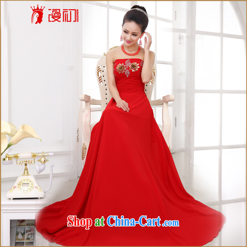 Early animated evening dress 2015 new marriage toast clothing retro flowers Korean long erase chest bridal dresses female Red XXL, diffuse, and shopping on the Internet