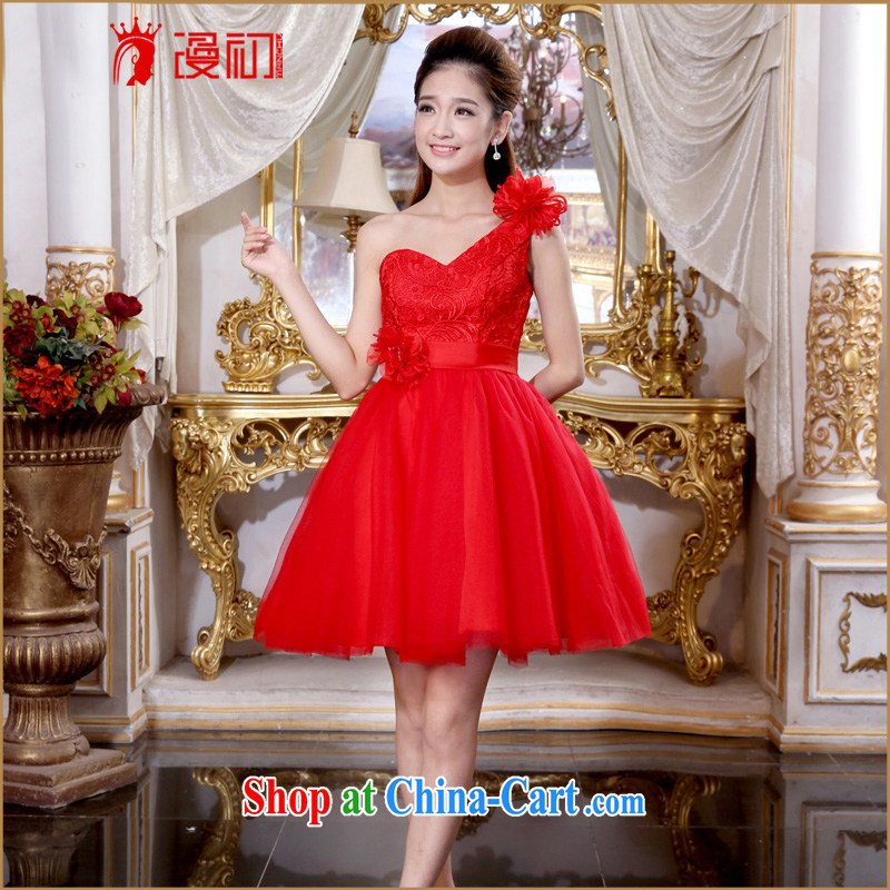 Spread dresses early 2015 New Red single shoulder dress short marriages served toast lace bridesmaid clothing red XXL, diffuse, and shopping on the Internet