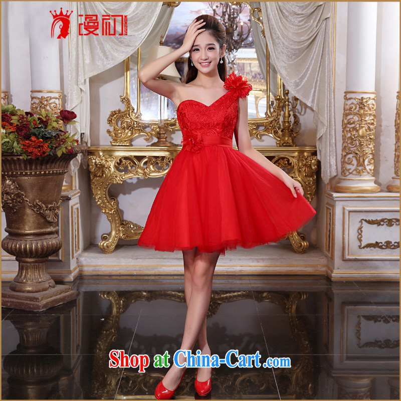 Spread dresses early 2015 New Red single shoulder dress short marriages served toast lace bridesmaid clothing red XXL, diffuse, and shopping on the Internet