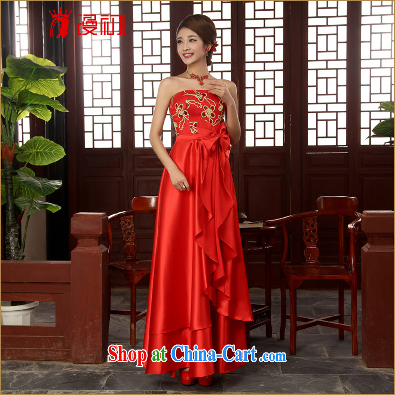 Early definition 2015 new bridal gown wedding dress wiped his chest long red dress banquet lace evening dress red XXL