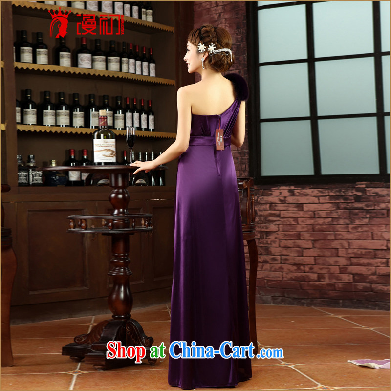 Early definition 2015 new dress bride wedding toast long dress banquet, shoulder the fox hair fall and winter sexy dress purple XXL, diffuse, and shopping on the Internet