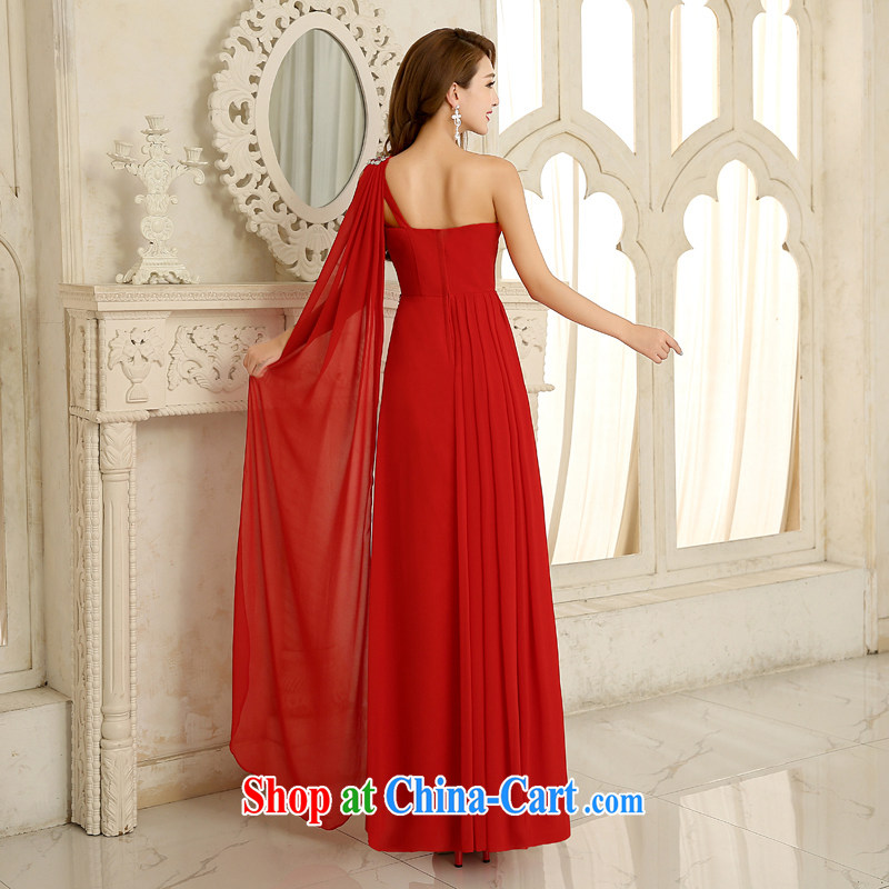 Honey, bride red bridal gown wedding toast serving long single shoulder Korean snow woven with the Code graphics thin stylish and elegant evening dresses annual red XXL, honey, bride, shopping on the Internet