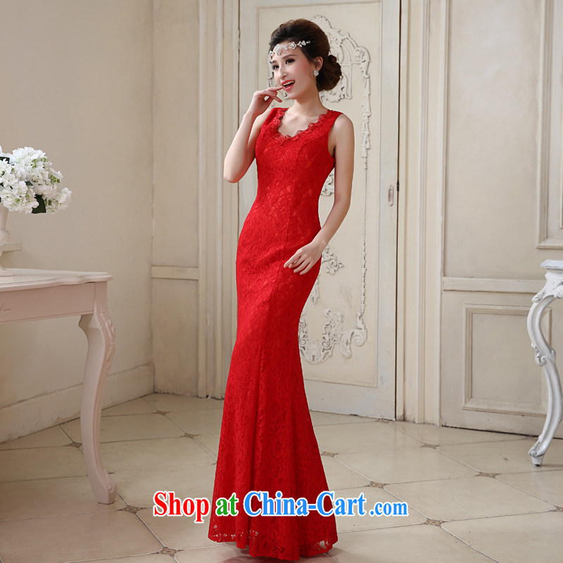 Honey, bride bridal toast service 2015 New red evening dress long lace beauty evening dress at Merlion dress wedding dresses red M, honey, bride, shopping on the Internet