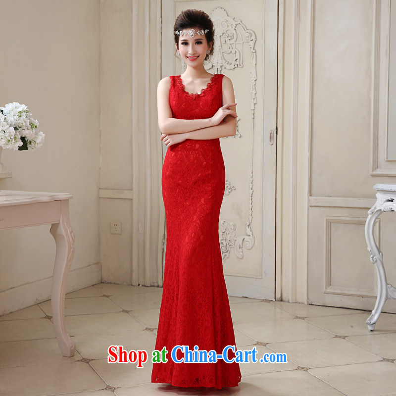 Honey, bride bridal toast service 2015 New red evening dress long lace beauty evening dress at Merlion dress wedding dresses red M, honey, bride, shopping on the Internet