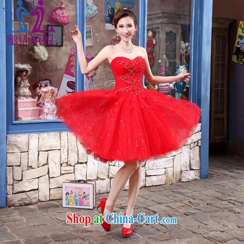 Honey, bride 2015 New Red dress wedding bridal toast wiped his chest strap lace Beauty Fashion sweet dress red XXL