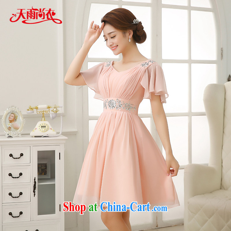 Rain is still Yi marriages 2015 new wedding toast serving short-sleeved stylish bridesmaid dresses small shoulders parquet drill dresses LF 195 pink XXL