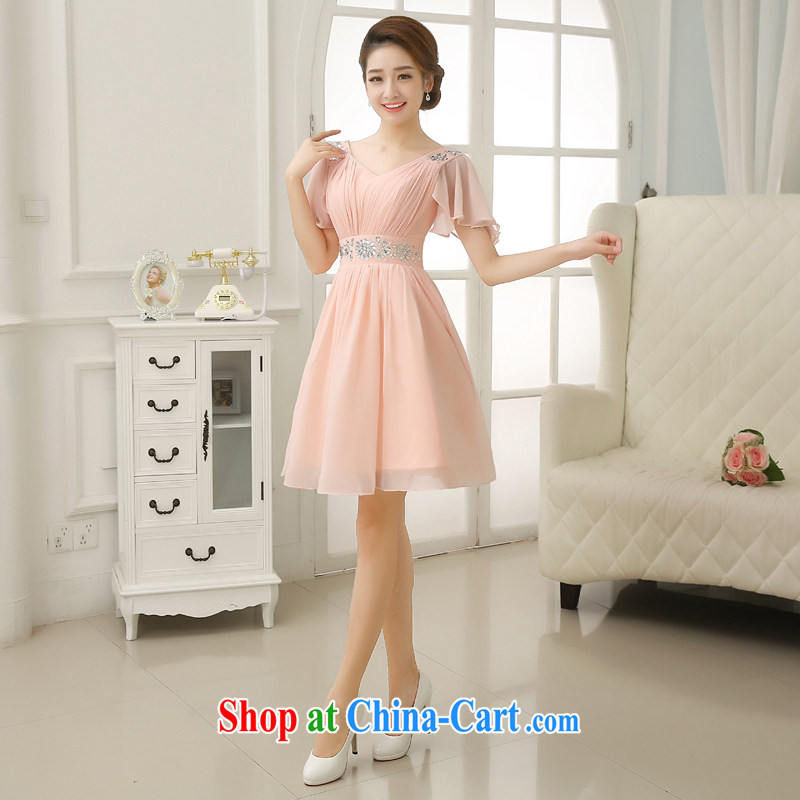 Rain is still Yi marriages 2015 new wedding toast serving short cuff with stylish bridesmaid dresses small shoulders parquet drill dresses LF 195 pink XXL, rain is clothing, and shopping on the Internet