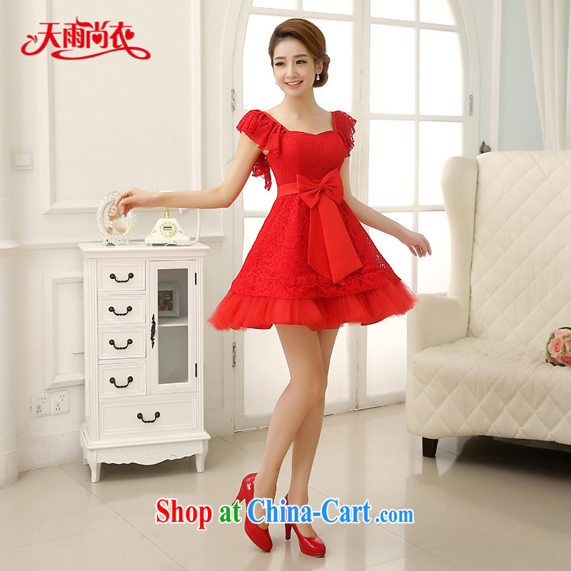 Rain was Yi marriages 2015 New red short wedding Korean Princess double-shoulder lace sweet bridesmaid dresses small LF 199 red XXL