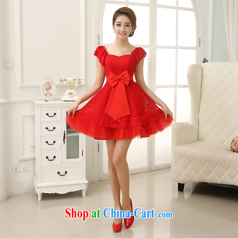 Rain is still Yi marriages 2015 New red short wedding Korean Princess double-shoulder lace sweet bridesmaid dresses small LF 199 red XXL, rain is clothing, shopping on the Internet