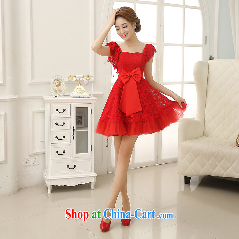 Rain is still Yi marriages 2015 New red short wedding Korean Princess double-shoulder lace sweet bridesmaid dresses small LF 199 red XXL, rain is clothing, shopping on the Internet