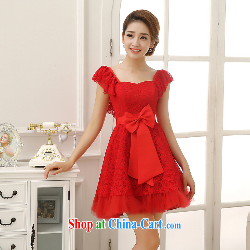 Rain is still Yi marriages 2015 New red short wedding Korean Princess double-shoulder lace sweet bridesmaid dresses small LF 199 red XXL, rain is clothing, shopping on the Internet