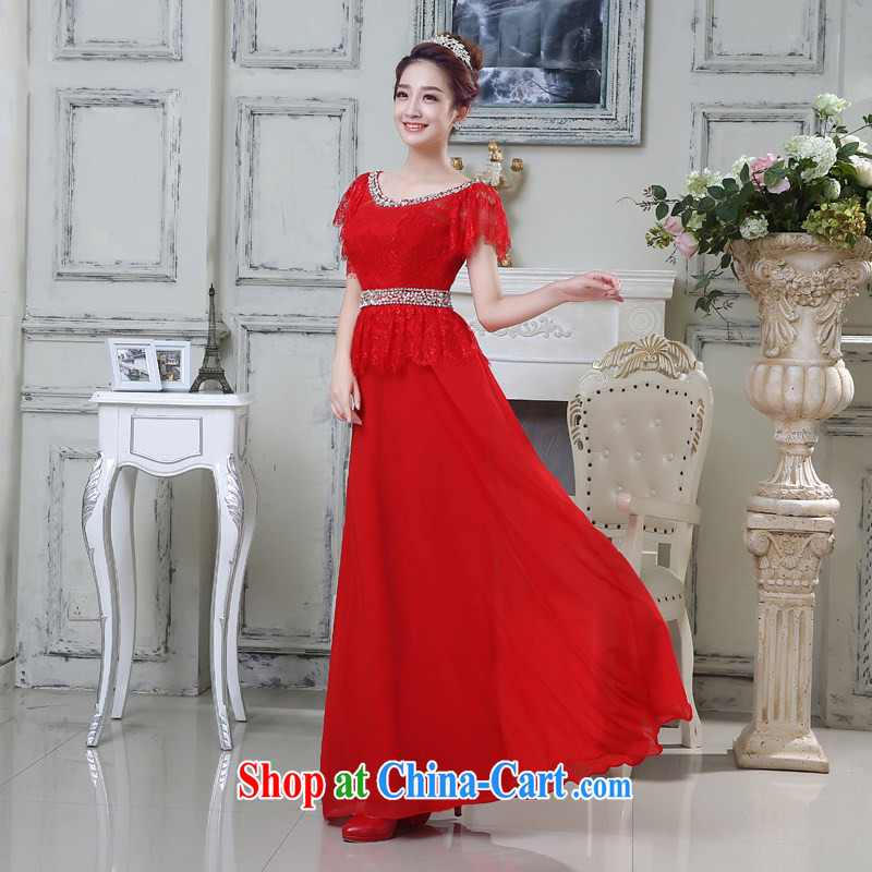 Rain is still Yi marriages 2015 new wedding dresses red toast serving long double-shoulder lace nails Pearl elegant with long skirts LF 205 red XXL, rain is clothing, and shopping on the Internet