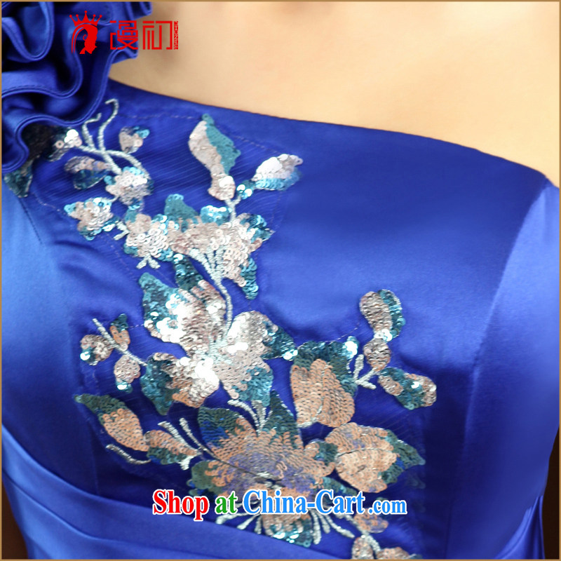 Early definition 2015 new dress single shoulder floral dress royal blue dress bride wedding toast, long, blue XXL, diffuse, and shopping on the Internet