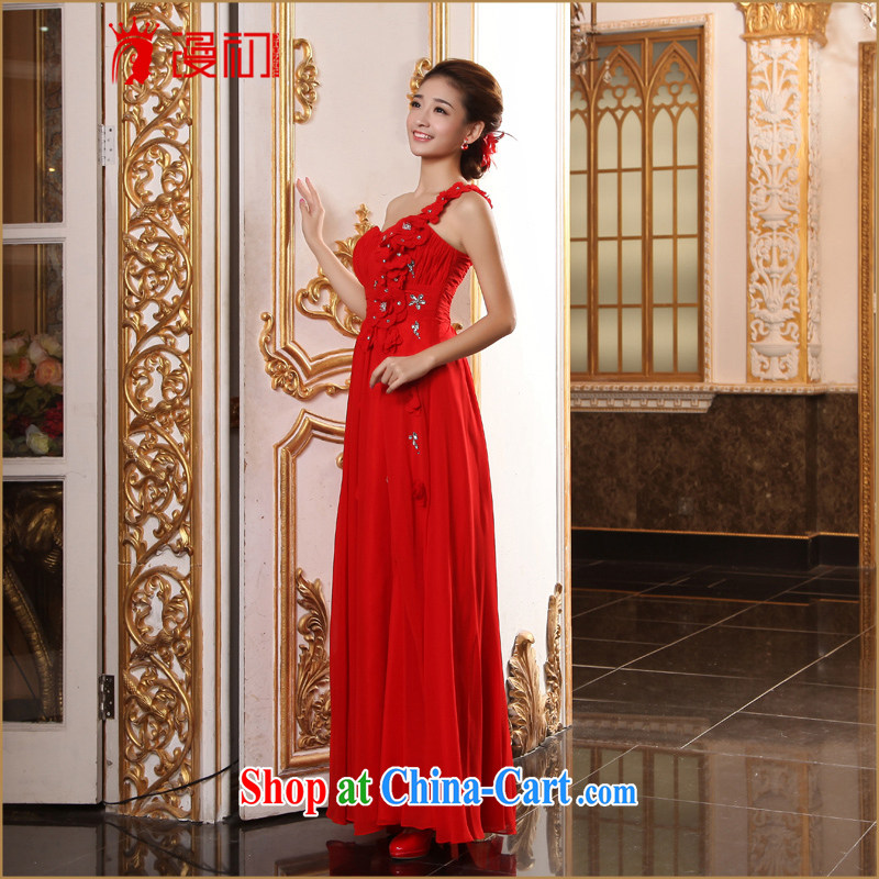 Early spread new marriages bows long dress elegant single shoulder red dress banquet evening dress red XXL, diffuse, and shopping on the Internet