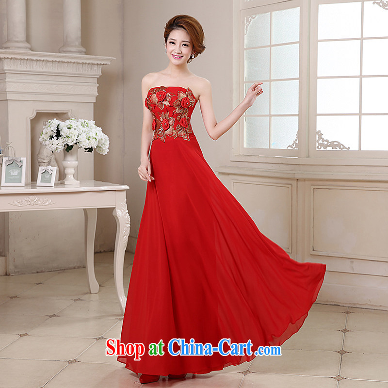 Diane M Ki bridal dresses 2014 new marriages toast stage moderator evening dress graphics thin three-dimensional handmade flower embroidery erase chest gown red XXL, Diane M Ki, shopping on the Internet