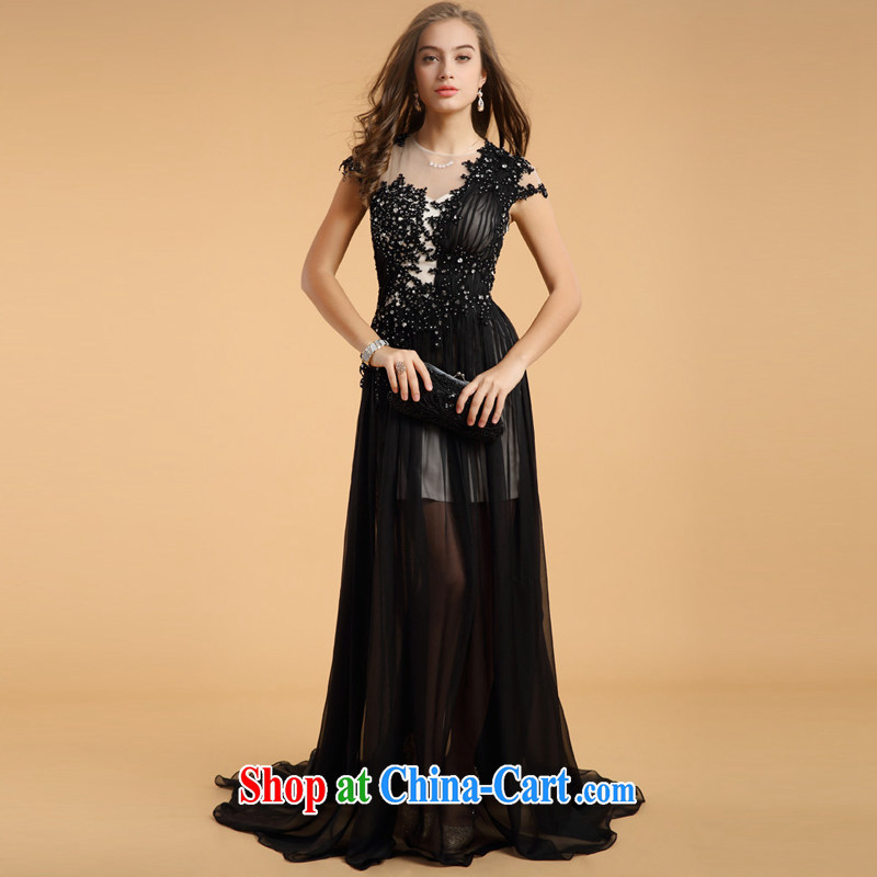 The Chronicles of Narnia 2015 New Solid Color sexy black lace banquet Web yarn high waist cultivating long dress black L, the Chronicles of Narnia, narnia), shopping on the Internet