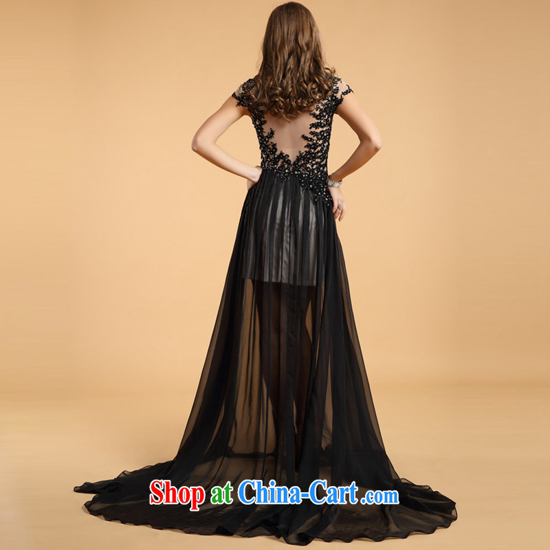 The Chronicles of Narnia 2015 New Solid Color sexy black lace banquet Web yarn high waist cultivating long dress black L, the Chronicles of Narnia, narnia), shopping on the Internet