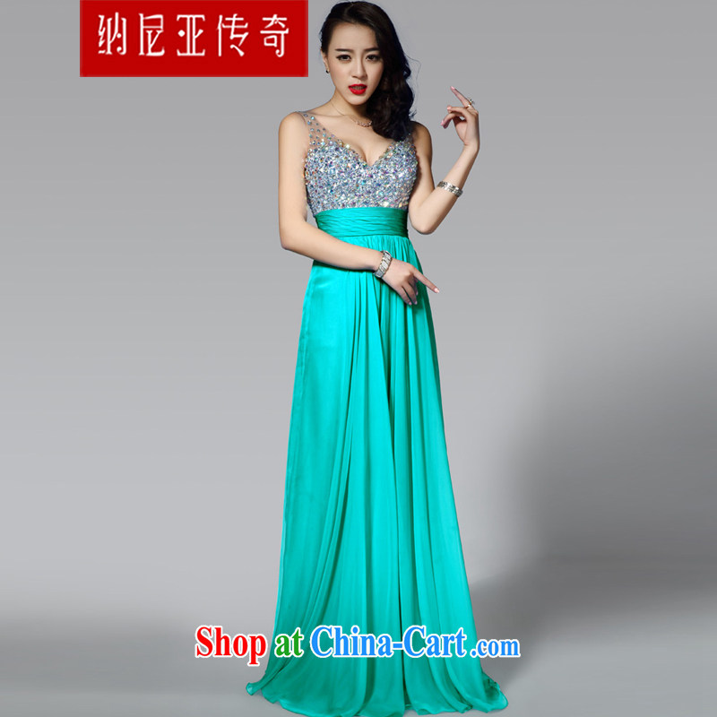 The Chronicles of Narnia 2015 Deep v parquet drill fashion long dress New Year Toastmaster of the model show Evening Dress green N 14 - 61,301 XXL
