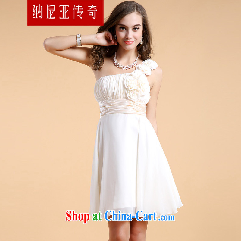The Chronicles of Narnia bridesmaid 2015 service dress single shoulder with flowers new erase chest small dress short skirt apricot N 14 - 11,302 XL, the Chronicles of Narnia, narnia), shopping on the Internet
