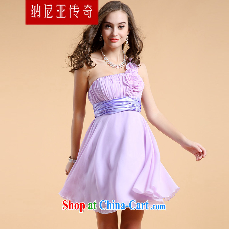 The Chronicles of Narnia bridesmaid 2015 service dress single shoulder with flowers new erase chest small dress short skirt apricot N 14 - 11,302 XL, the Chronicles of Narnia, narnia), shopping on the Internet
