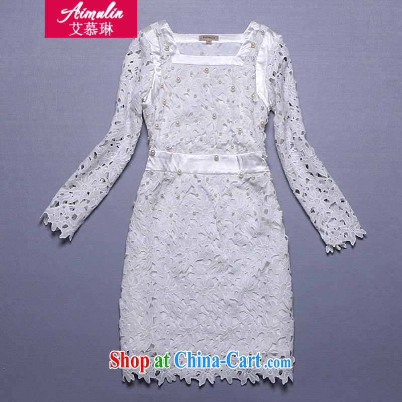 On the RIM (AIMULIN) Autumn 2014 the new European and American big courage empty embroidered the pearl cultivation dresses dress 9008 white XXL, AIDS, Lin (Ai mu lin), online shopping