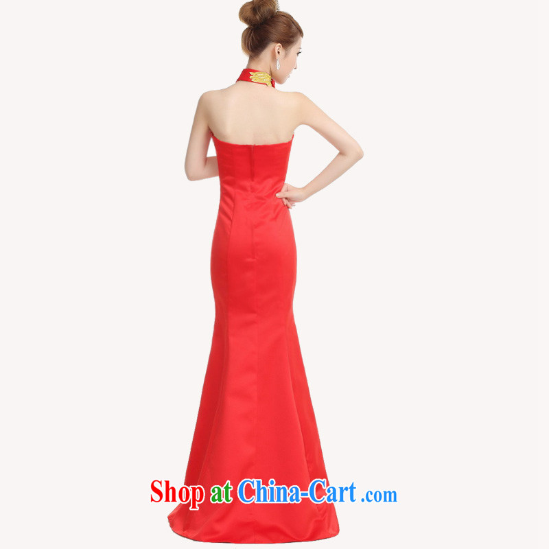 The Autumn new bride toast wedding dress back door red crowsfoot dress embroidery rose Chinese long improved cheongsam red XXL, water (luoshui), online shopping