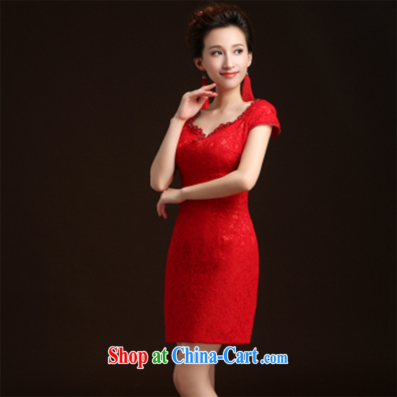 Ms Audrey EU Qi 2015 summer new wedding dresses serving toast short, packages and package shoulder deep V marriages served toast dress qipao dress female Red bows serving A custom plus $30, Qi wei (QI WAVE), online shopping