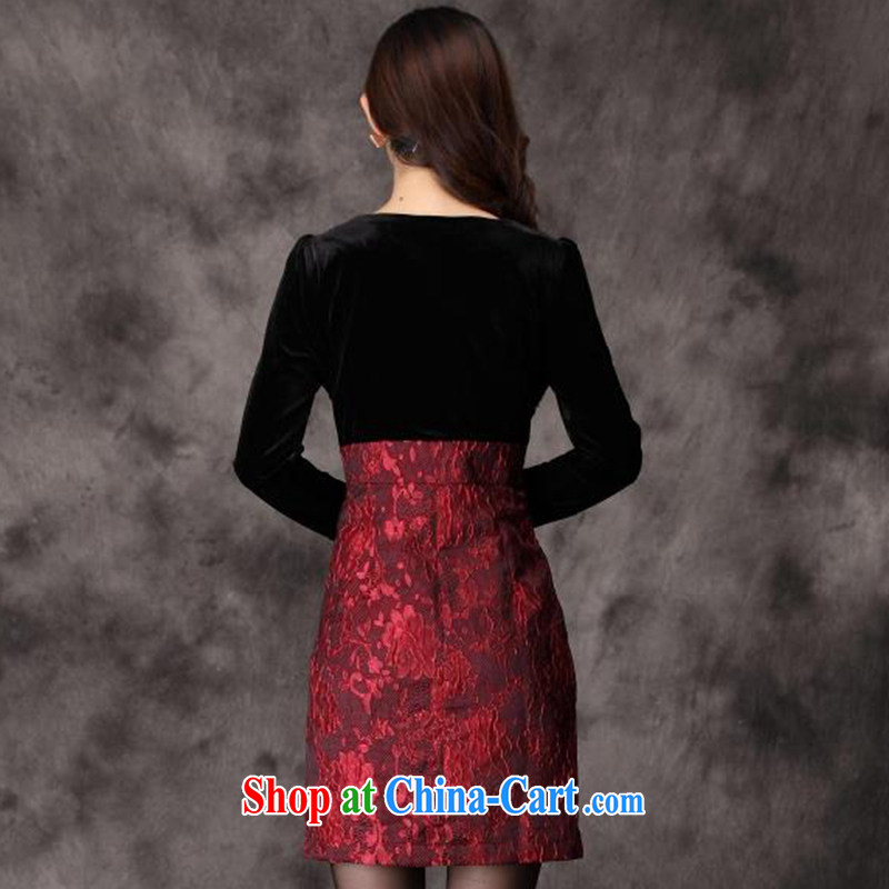 The style in the autumn 2014 the new women who are decorated in gold velour long sleeved red dress skirt the code dress QY 1054 photo color 3XL code, the style, shopping on the Internet