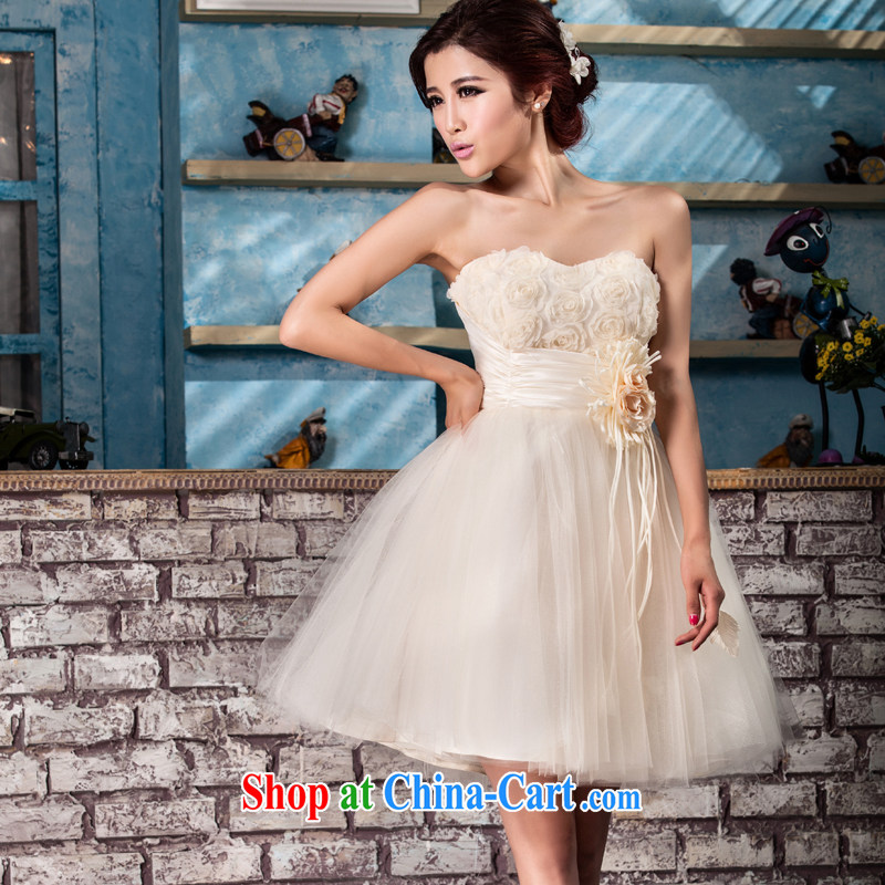 Honey, bride 2015 new hot bridesmaid serving short wedding tied with a small dress wiped chest shaggy dress Korean bows dress champagne color XXL, honey, bride, shopping on the Internet