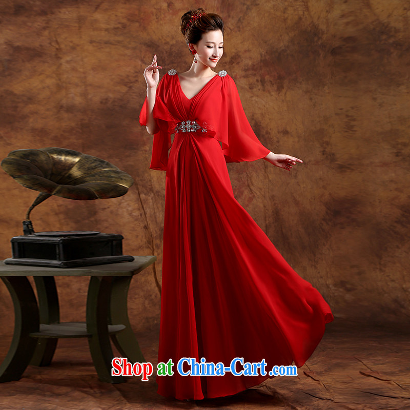 Qi wei wedding dress bride wedding toast serving Red double-shoulder V for long, the pregnant women, thick mm video thin dress cuff in female Red custom plus $30, Qi wei (QI WAVE), online shopping