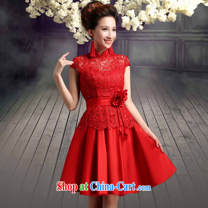 Qi wei wedding dresses 2015 summer New Red lace package shoulder marriages served toast dress short dresses beauty short female graduates ball red custom plus _30