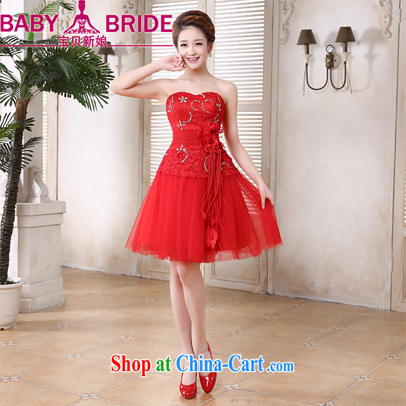 Baby bridal dresses 2014 wedding toast clothing bridesmaid dresses little sister's skirt red tie with Korean wiped chest lace short skirt XXL
