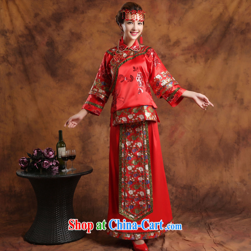 Wei Qi use phoenix retro-su Wo service Sau kimono bridal wedding dress marry Yi Cherrie Ying Chinese qipao toast clothing summer 2015 New Red XL