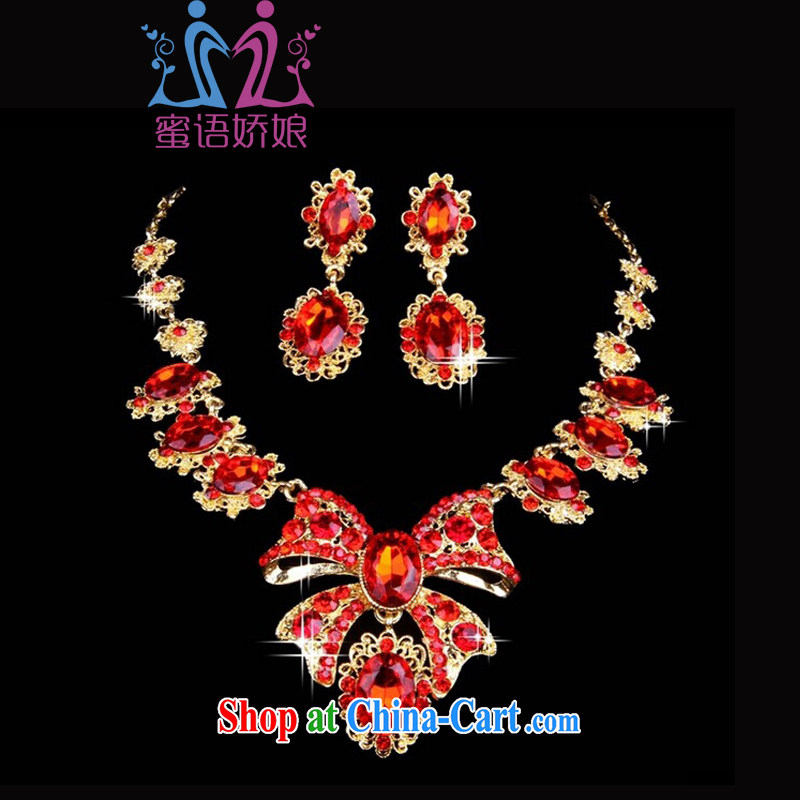 Honey, bride bridal jewelry two-piece red necklace set water drilling jewelry wedding dresses wedding supplies