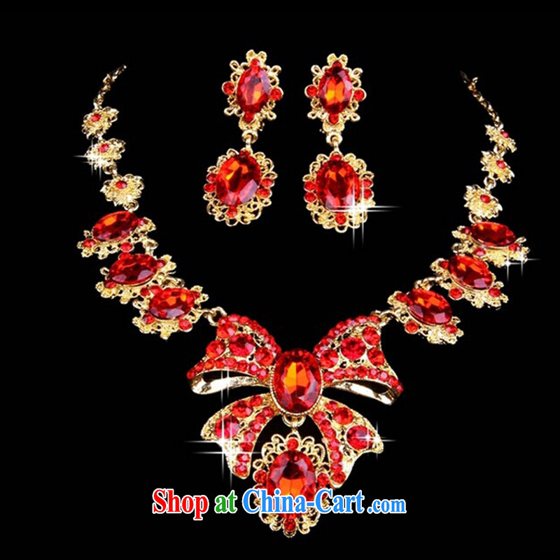 Honey, bride bridal jewelry two-piece red necklace set water drilling jewelry wedding dresses wedding supplies, honey, bride, shopping on the Internet