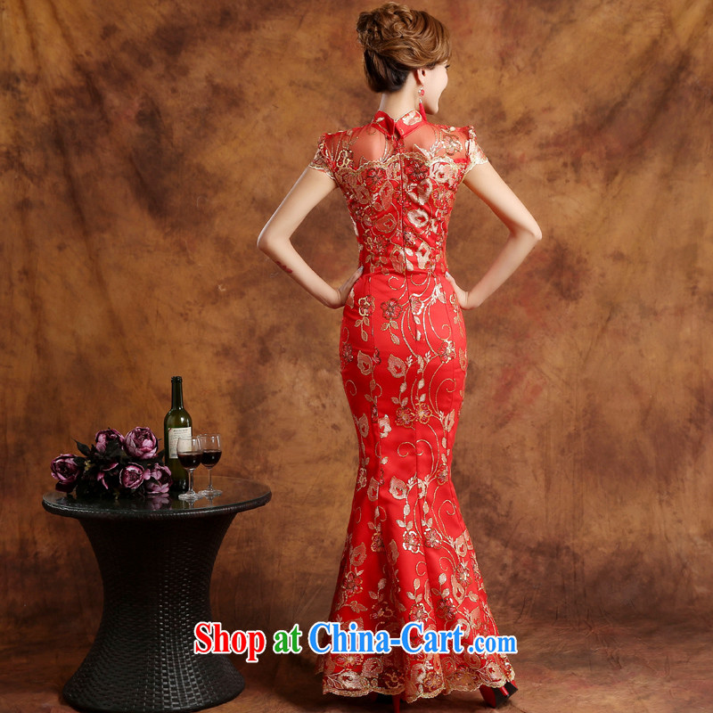 Wei Qi 2015 summer new bridal dresses red wedding toast service retro package shoulder-length, improved cheongsam dress banquet hosted at Merlion dress China wind female Red custom plus $30, Qi wei (QI WAVE), online shopping
