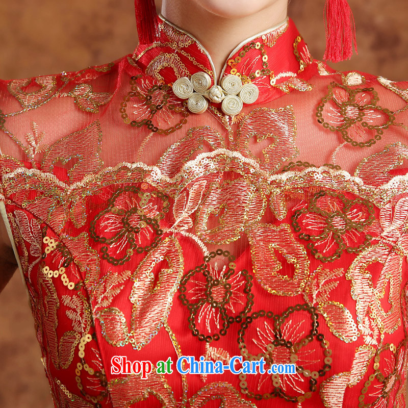 Wei Qi 2015 summer new bridal dresses red wedding toast service retro package shoulder-length, improved cheongsam dress banquet hosted at Merlion dress China wind female Red custom plus $30, Qi wei (QI WAVE), online shopping