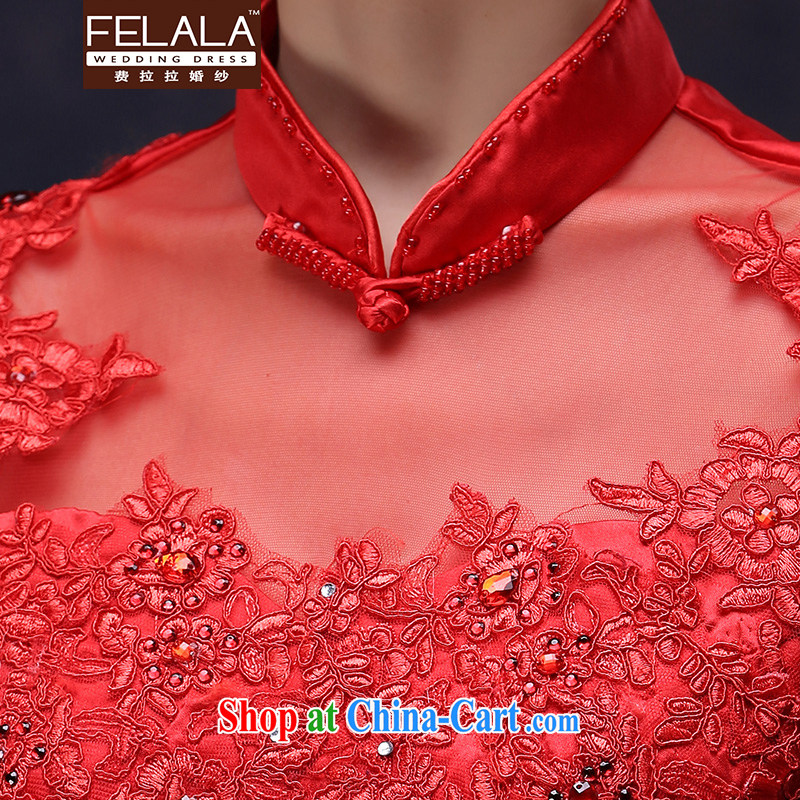 Ferrara 2015 new dress lace cheongsam dress improved Chinese bride short autumn marriage with short XL Suzhou shipping, La wedding (FELALA), shopping on the Internet
