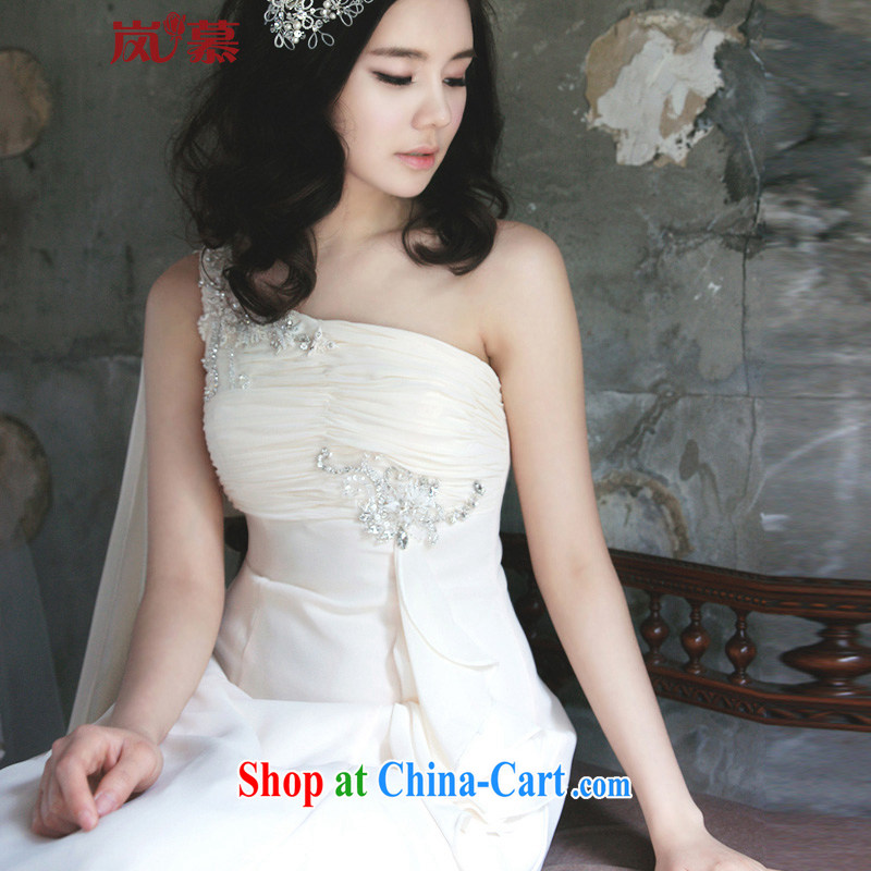 LAURELMARY sponsors the 2015 new Korean softness a shoulder seam bead folds the waist graphics skinny A swing with snow woven bridal dresses such as the light champagne color custom size, sponsors, and shopping on the Internet