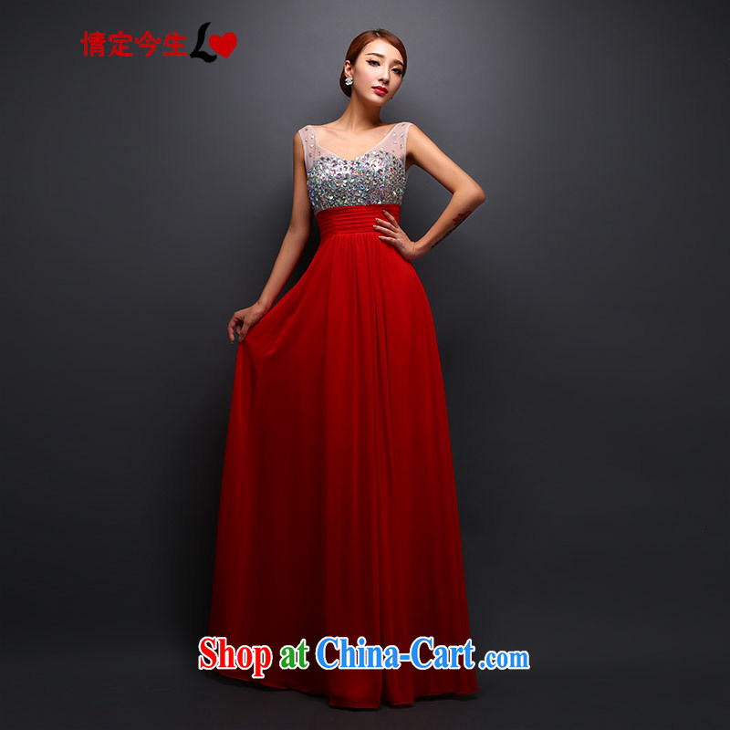 Love Life wedding dresses new V collar color drill field shoulder bridal toast clothing stylish beauty red XXL