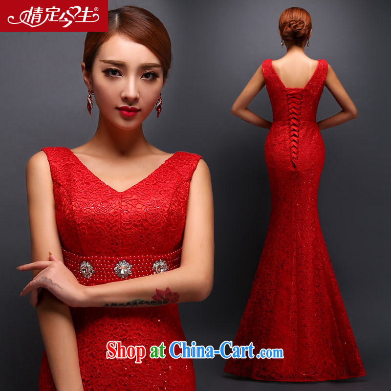 Love Life 2015 deep waters V soluble lace a Field shoulder new wedding dresses bridal toast clothing bridesmaid clothing red XXL, love life, and shopping on the Internet