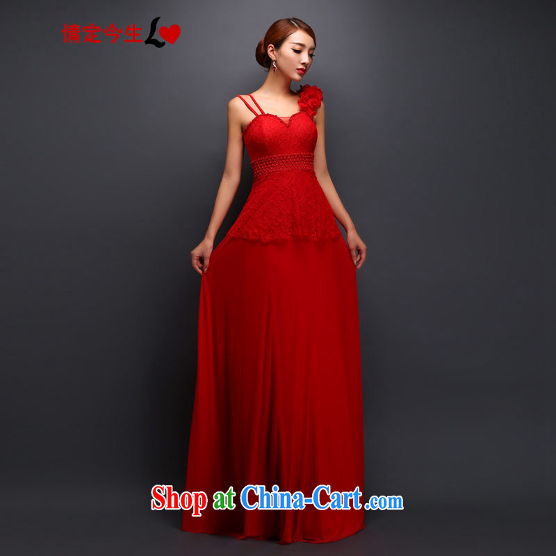 Love Life Long, cultivating the shoulder lace fall bridal wedding dress red bows Service Bridal Fashion red XXL