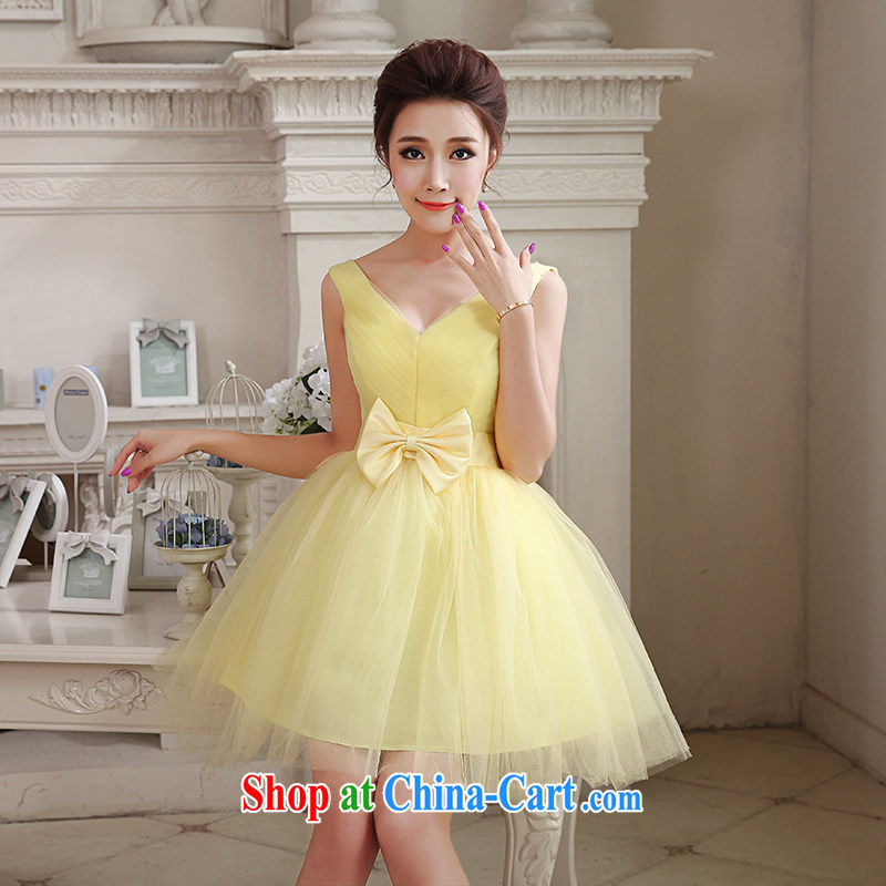 Hi Ka-hi 2014 summer new short shoulders small dress bridesmaid dress bow-tie lace skirt with NF 25 yellow S