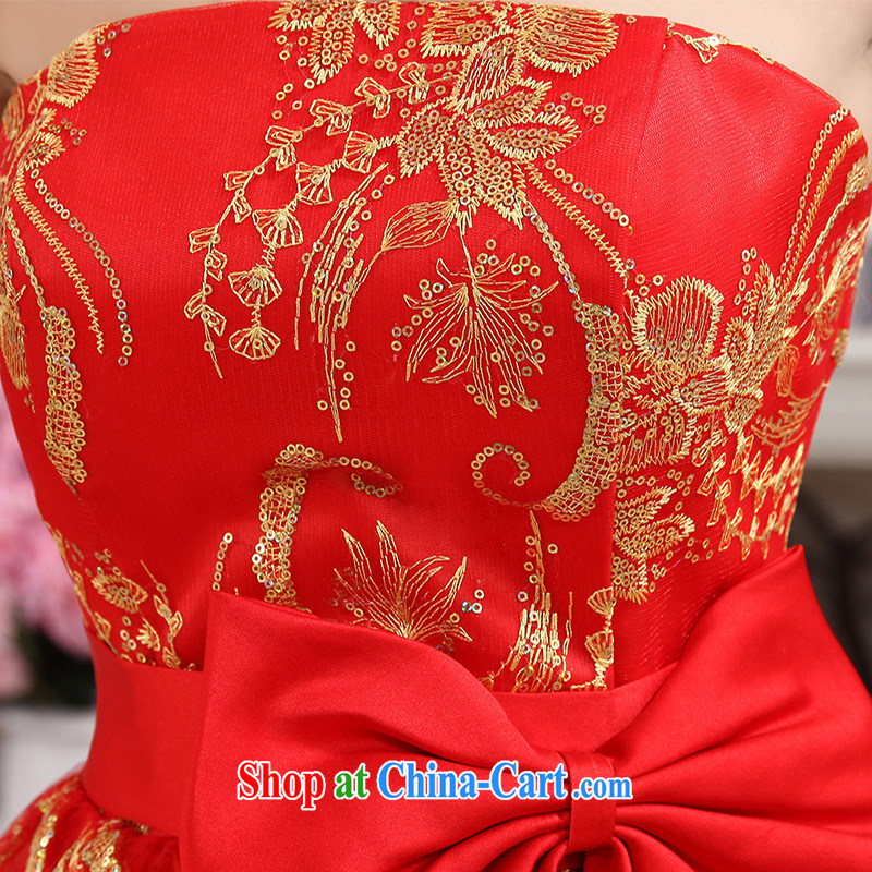 Hi Ka-hi-hi Ka-hi 2014 summer new, short, small Evening Dress bridesmaid dress bow-tie lace gold thread embroidery NF 30 red left size tailored-hi Ka-hi, shopping on the Internet
