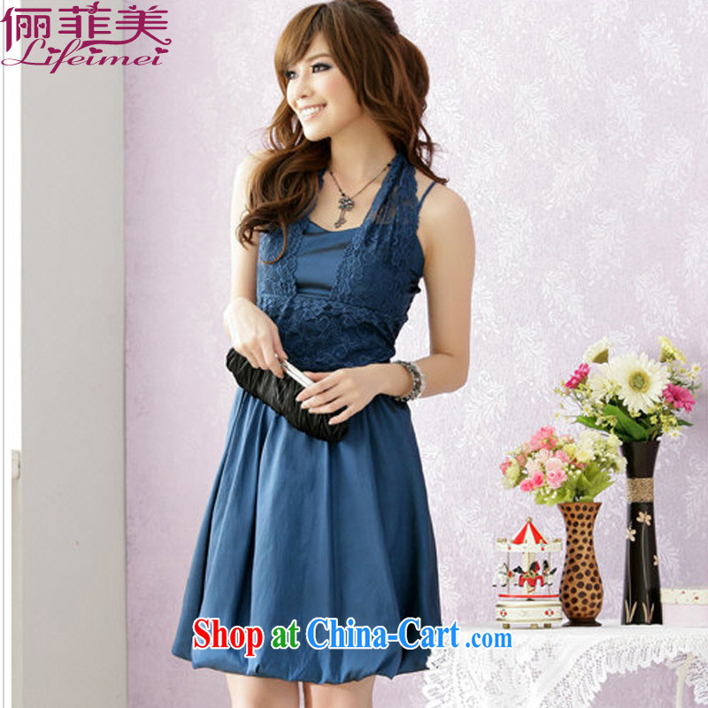 An Philippines and the United States the package mail XL dress neck lanterns swing dresses V collar high waist beauty graphics thin dinner show small dress blue XXXL