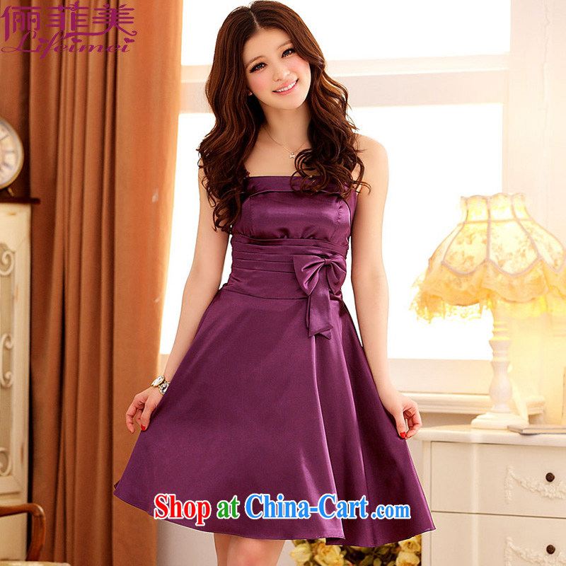 An Philippines and the United States 2015 new Korean version XL ladies' strap style high-waist large A Field dress show annual bridesmaid sister small dress purple XXXL