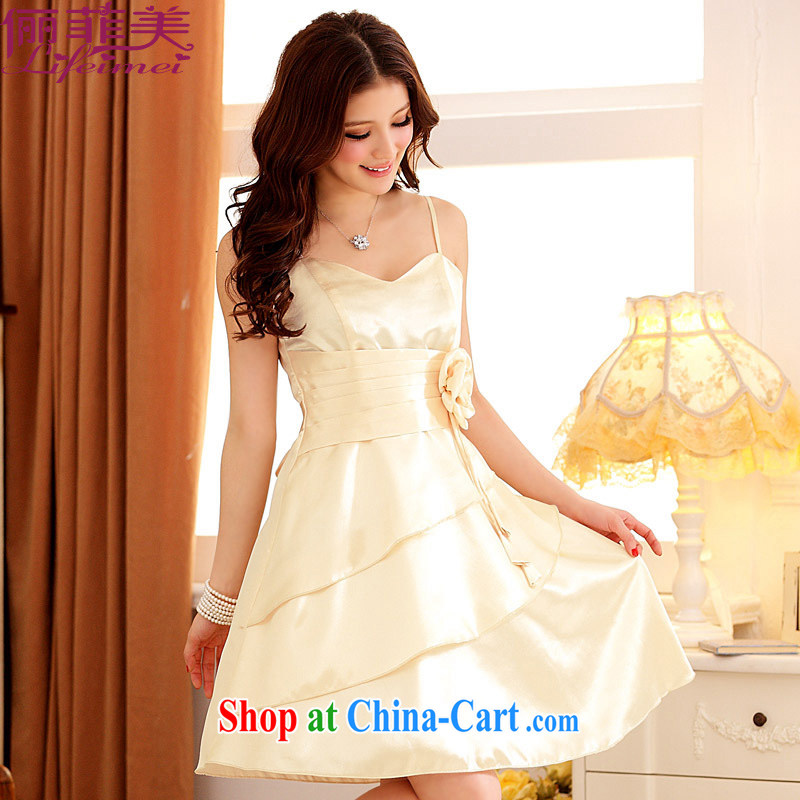 An Philippines and the United States the package-mm thick strap with high waist sexy V collar with kidney layers the warranty A Field dress is evening gown bridesmaid sister dresses champagne color XXXL