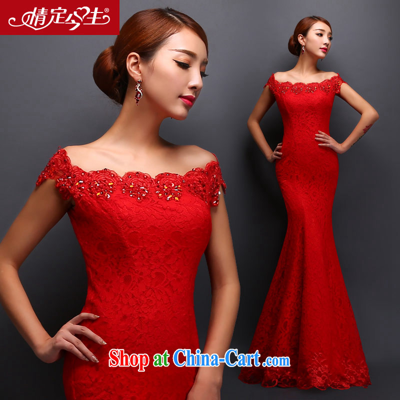 Love Life 2015 New Long lace red bows dress Korean Beauty crowsfoot toast wedding service red XXL, love life, and shopping on the Internet