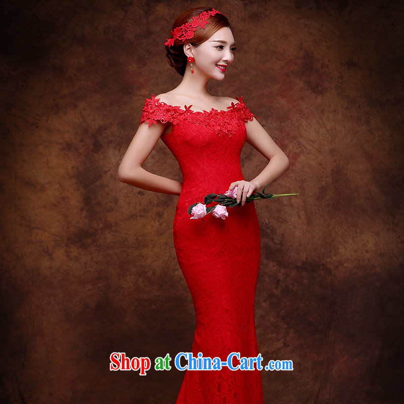 Wei Qi 2015 summer new bride wedding dress uniform toast red crowsfoot dress a shoulder strap dress long female banquet ex-gratia red M, Qi wei (QI WAVE), shopping on the Internet