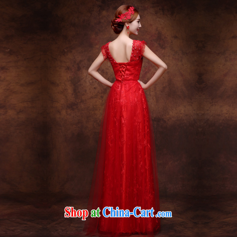 Wei Qi 2015 new wedding dresses bridal wedding toast serving red long dual-shoulder bows Service Annual banquet dress dresses with straps at Merlion dress red XL, Qi wei (QI WAVE), online shopping